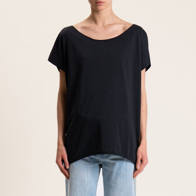 Kontatto-T-shirt smanicata taglio vivo - nero
