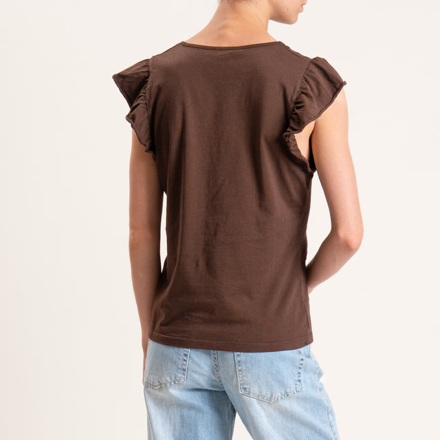 Kontatto-T-shirt scollo v con rouches - moro
