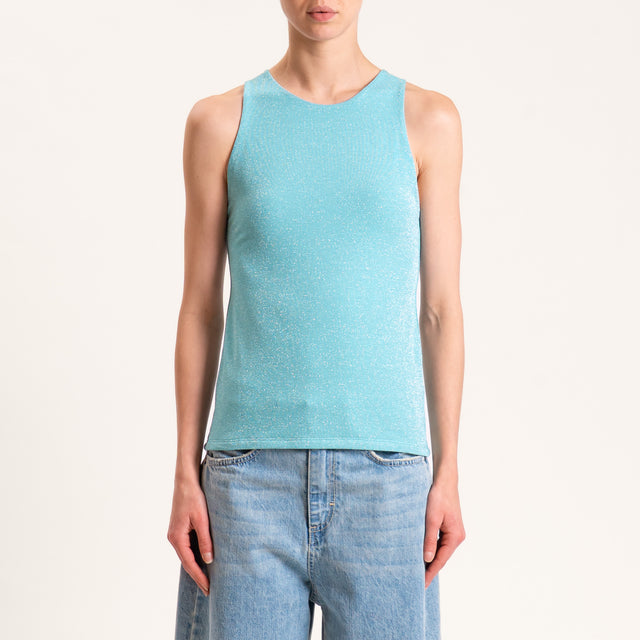 Kontatto-Top in lurex scollo americana - acqua