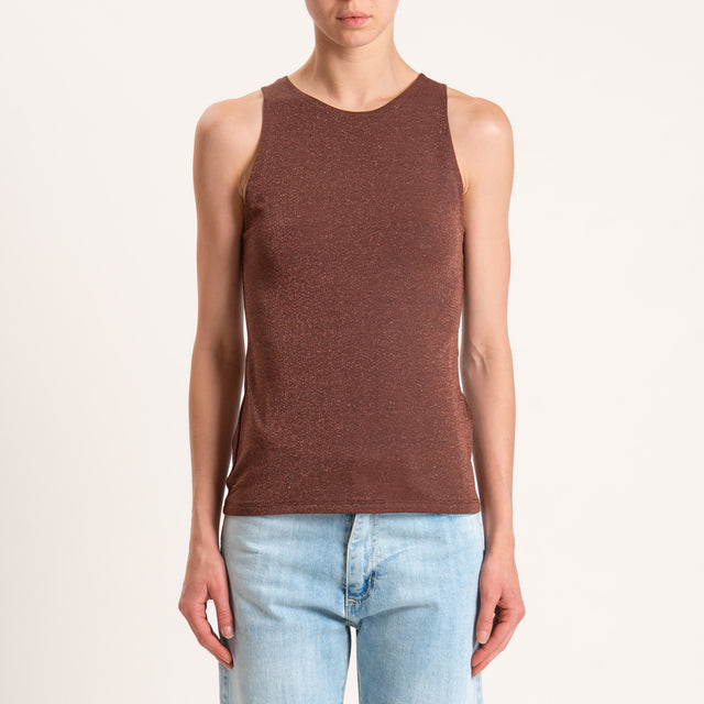 Kontatto-Top in lurex scollo americana - cacao