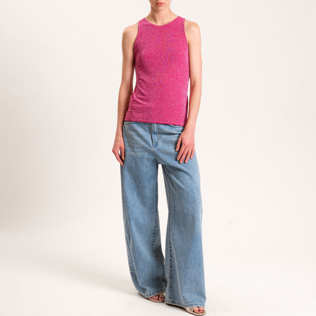 Kontatto-Top in lurex scollo americana - fucsia