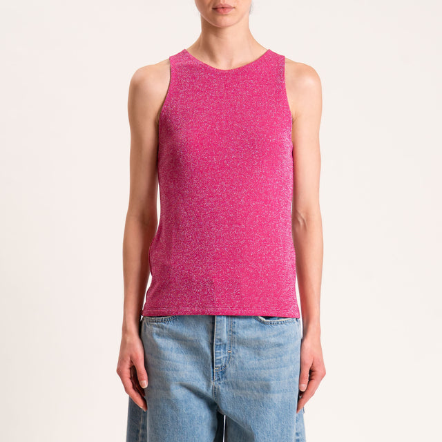 Kontatto-Top in lurex scollo americana - fucsia