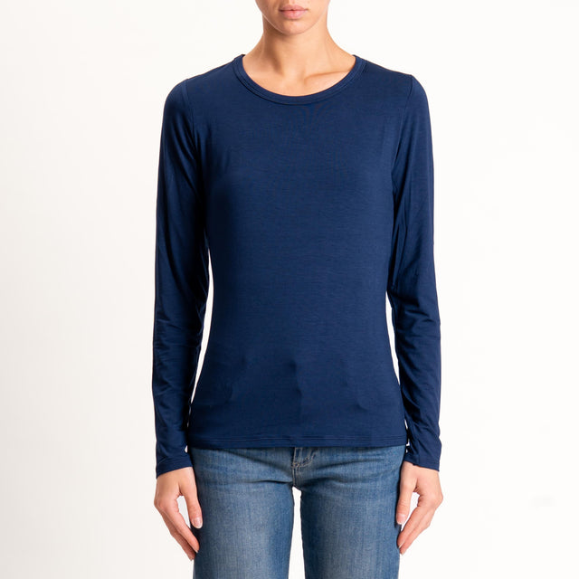 Kontatto-Maglia girocollo in jersey - blu