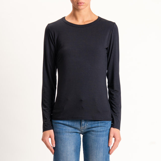 Kontatto-Maglia girocollo in jersey - nero