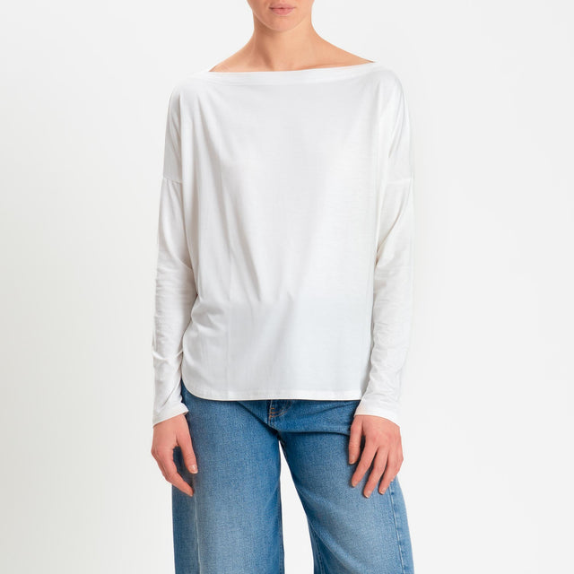 Kontatto- T-shirt scollo barca stondata in jersey - off white