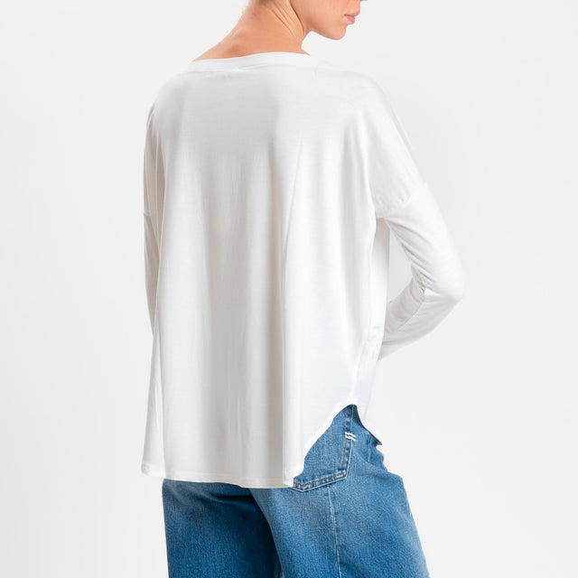 Kontatto- T-shirt scollo barca stondata in jersey - off white