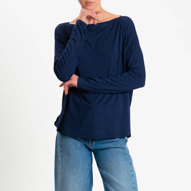 Kontatto- T-shirt scollo barca stondata in jersey - Blu