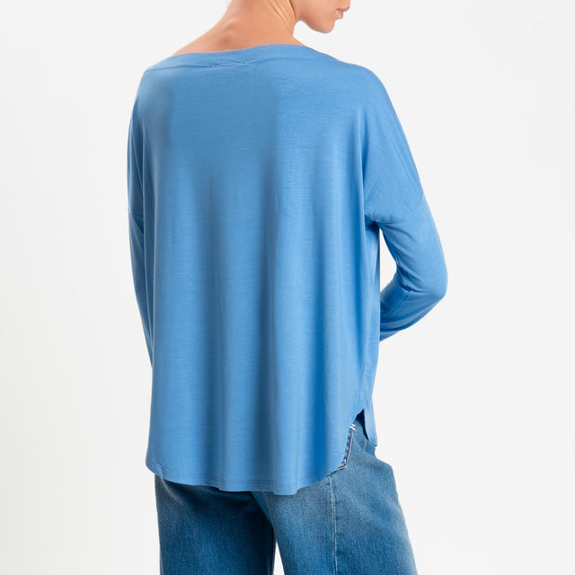 Kontatto- T-shirt scollo barca stondata in jersey - denim