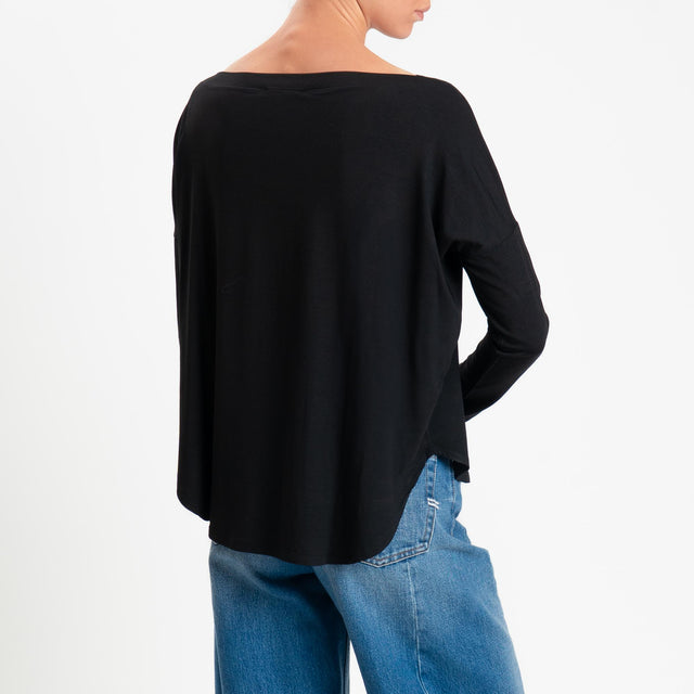 Kontatto- T-shirt scollo barca stondata in jersey - Nero