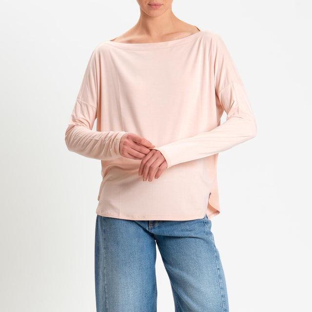 Kontatto- T-shirt scollo barca stondata in jersey - rosa