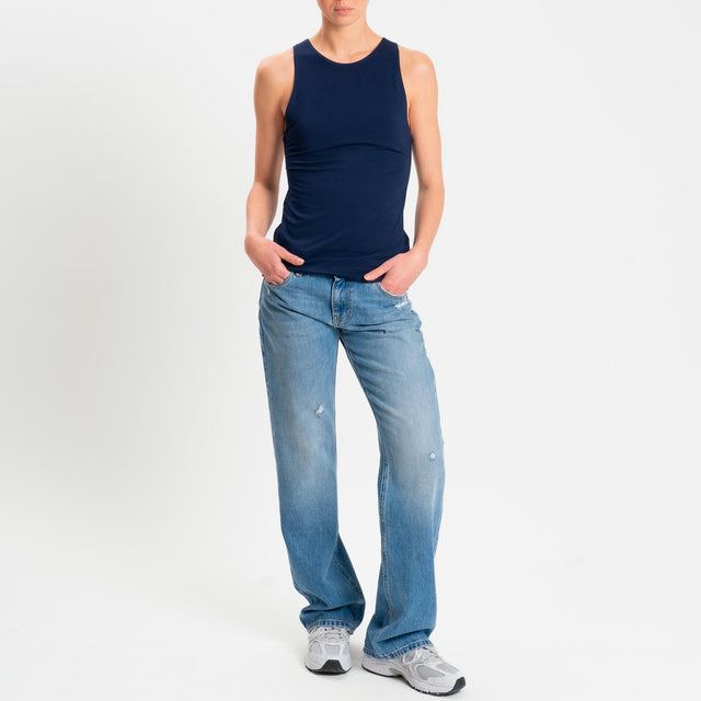 Kontatto- Top scollo americana in jersey - Blu