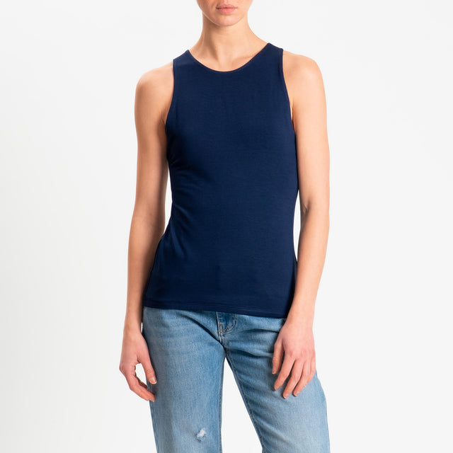 Kontatto- Top scollo americana in jersey - Blu