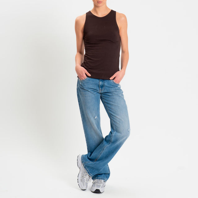 Kontatto- Top scollo americana in jersey - cioccolato