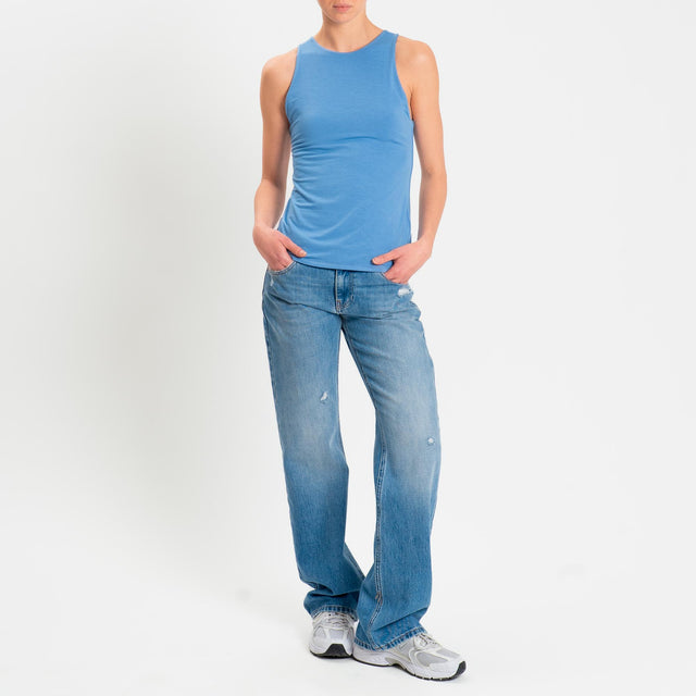 Kontatto- Top scollo americana in jersey - denim