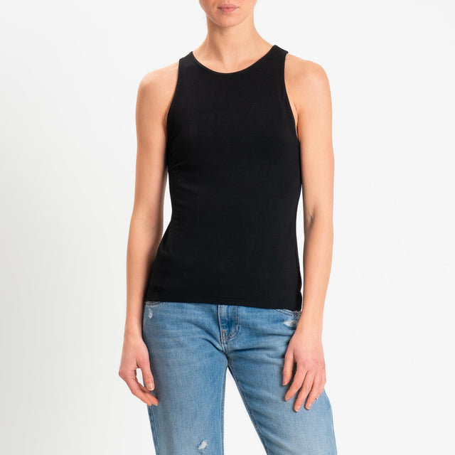 Kontatto- Top scollo americana in jersey - Nero