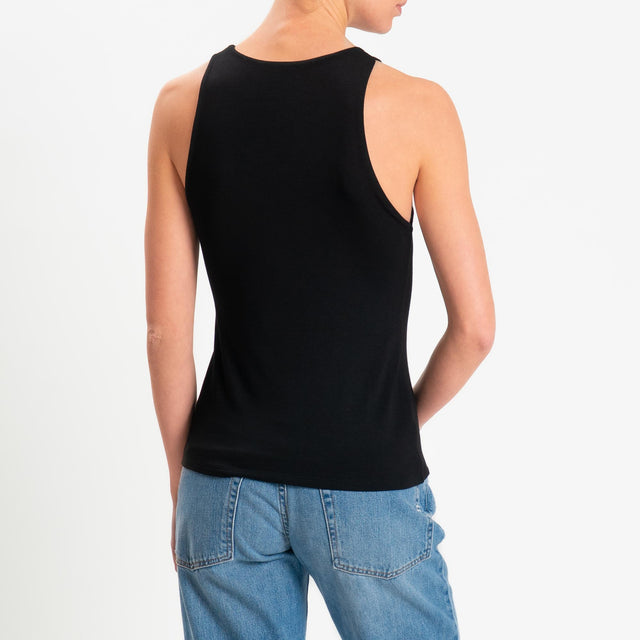 Kontatto- Top scollo americana in jersey - Nero