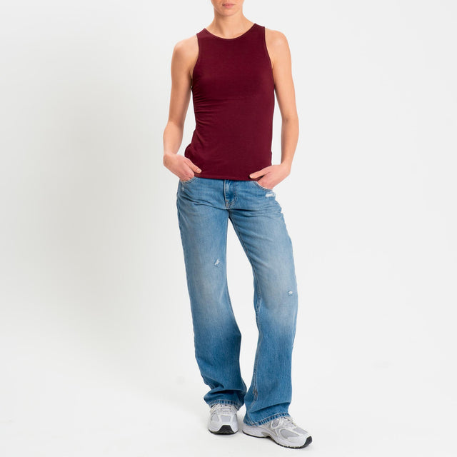 Kontatto- Top scollo americana in jersey - vino