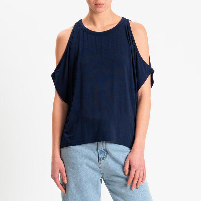 Kontatto- T-shirt cut out in jersey modal - Blu