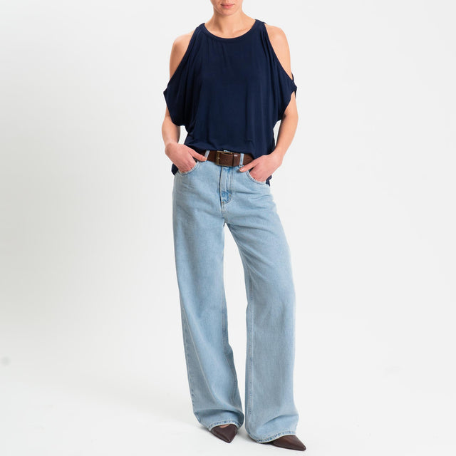 Kontatto- T-shirt cut out in jersey modal - Blu