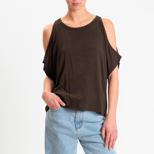 Kontatto- T-shirt cut out in jersey modal - cioccolato