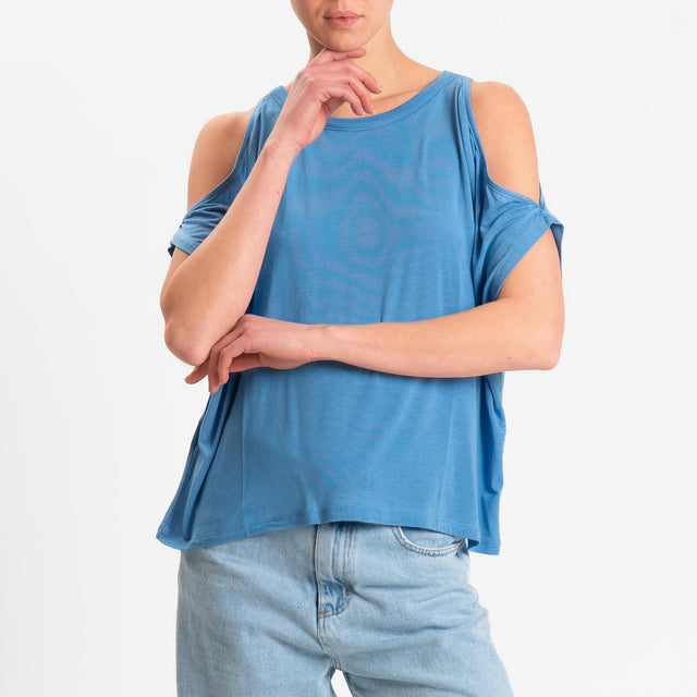 Kontatto- T-shirt cut out in jersey modal - denim