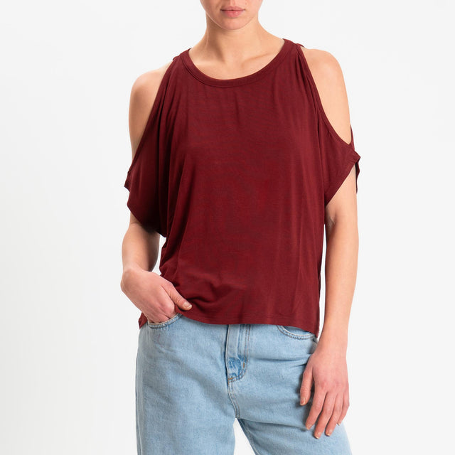 Kontatto- T-shirt cut out in jersey modal - vino