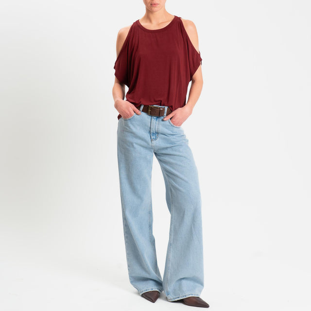 Kontatto- T-shirt cut out in jersey modal - vino