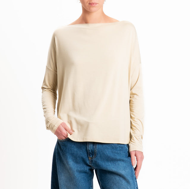 Kontatto-T-shirt scollo barca stondata in jersey - beige