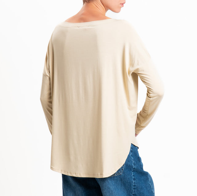 Kontatto-T-shirt rounded boat neck in jersey - beige