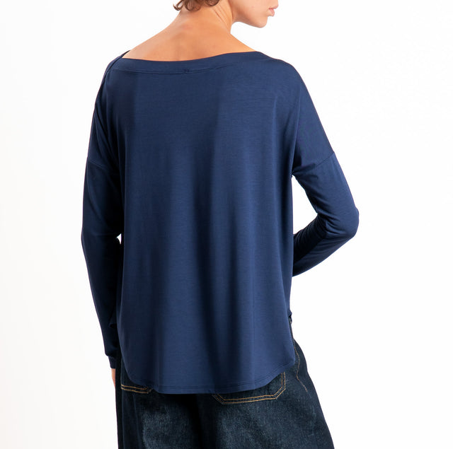 Kontatto-T-shirt scollo barca stondata in jersey - blu