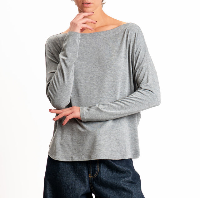 Kontatto-T-shirt scollo barca stondata in jersey - grigio melange