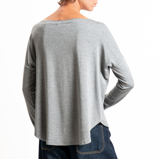 Kontatto-T-shirt scollo barca stondata in jersey - grigio melange