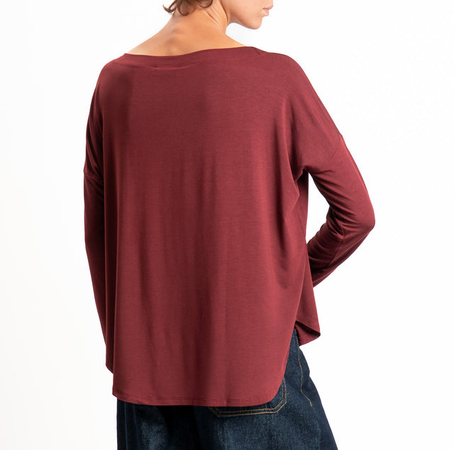 Kontatto-T-shirt scollo barca stondata in jersey - marsala