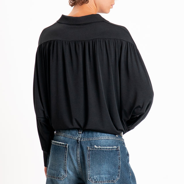 Kontatto-Blusa scollo polo in jersey - nero