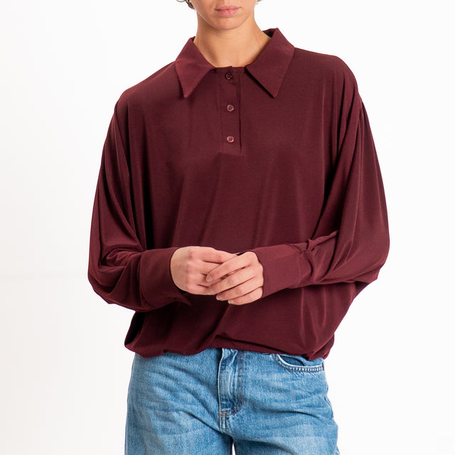 Kontatto-Blusa scollo polo in jersey - marsala