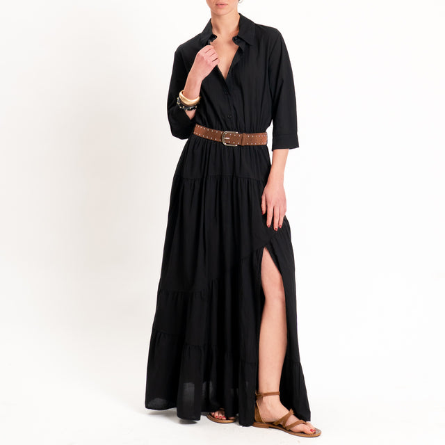 Kontatto-Abito mussola 100% cotone con balze - nero