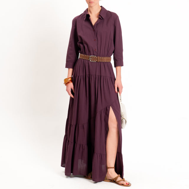 Kontatto-Abito mussola 100% cotone con balze - amarena