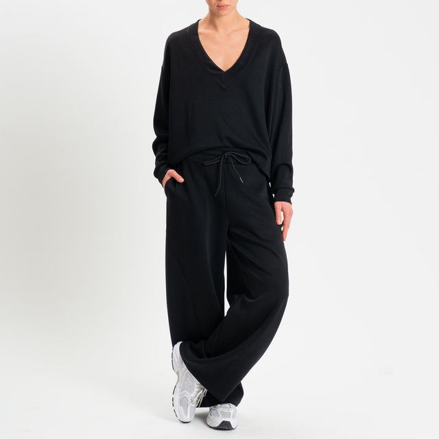 Kontatto- Pantalone in scuba con coulisse - Nero