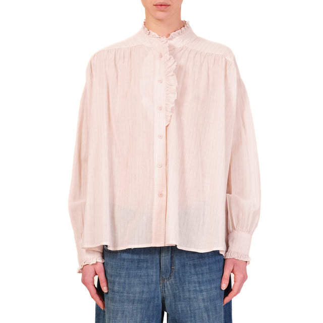 Kontatto-Camicia righe con rouches - rosa