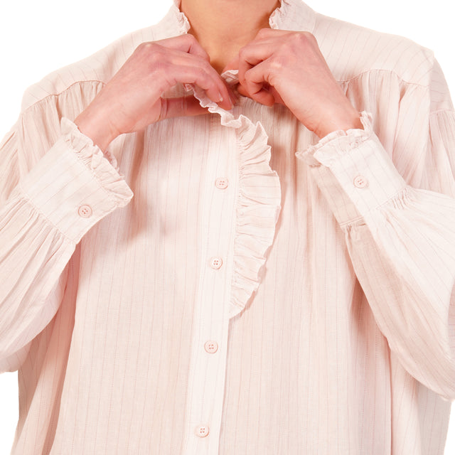 Camisa de rayas Kontatto con volantes - Rosa