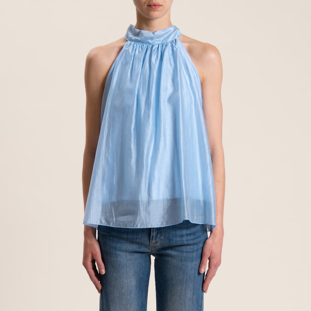 Kontatto-Top mussola lyocell scollo americana - azzurro