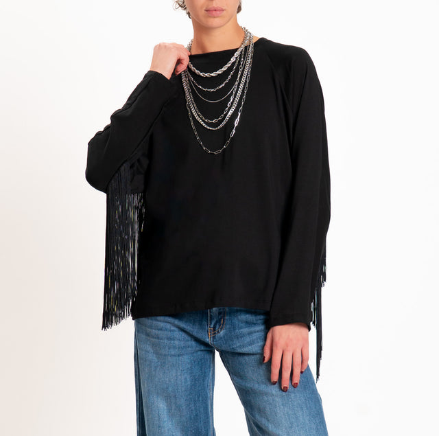 Kontatto-T-shirt scatola con frange - nero
