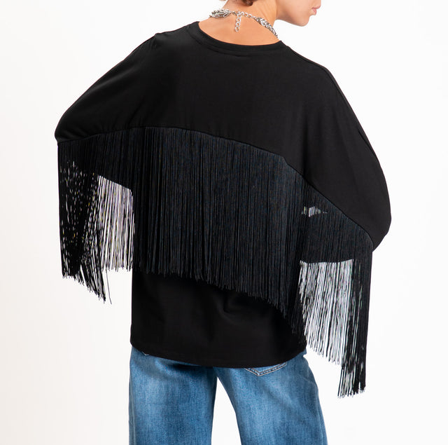 Kontatto-T-shirt scatola con frange - nero