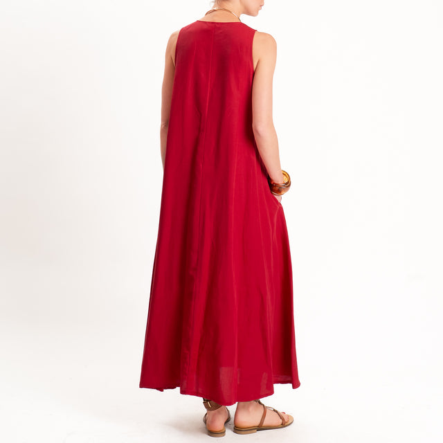 Kontatto-Abito lyocell/lino scollo v - rosso