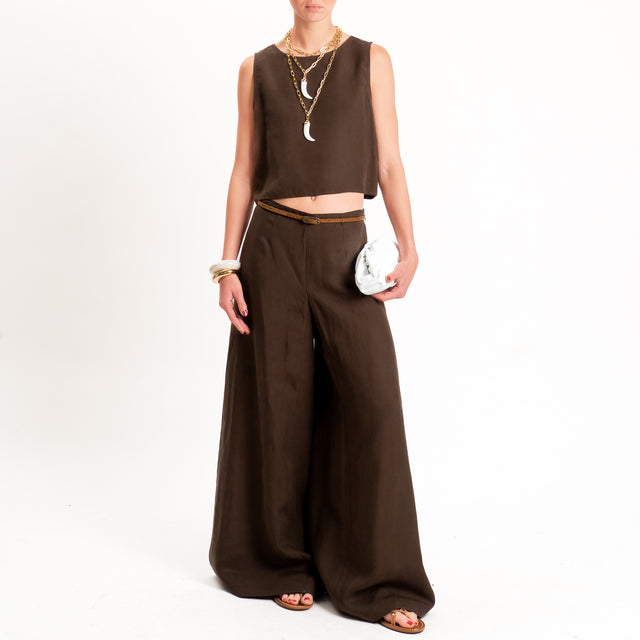 Kontatto-Completo blusa+ pantalone lyocell/lino - cioccolato