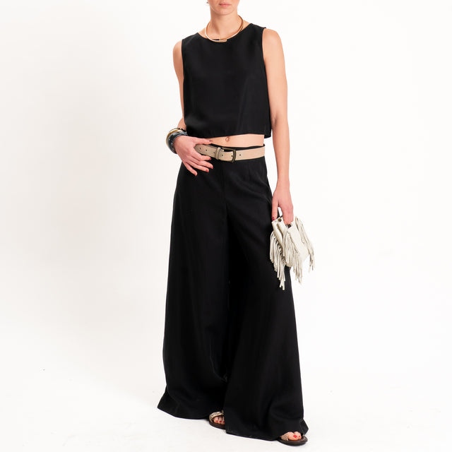 Kontatto-Completo blusa+ pantalone lyocell/lino - nero