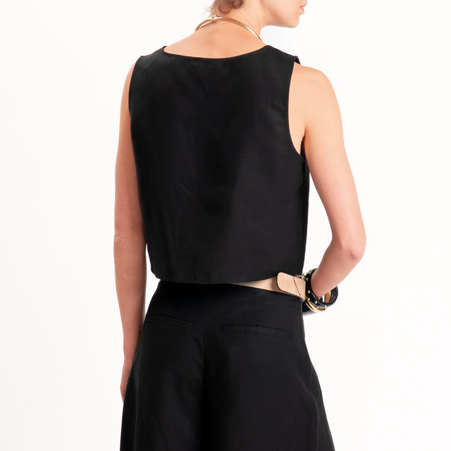 Kontatto-Completo blusa+ pantalone lyocell/lino - nero