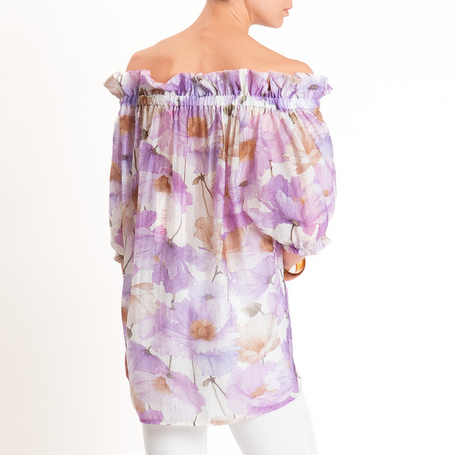 Kontatto-Blusa mussola di lyocell fantasia floreale - burro/glicine