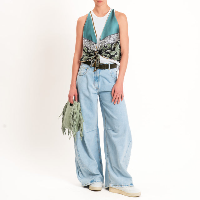Kontatto-Top con foulard fantasia - acqua/nero/verde