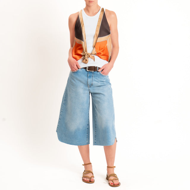 Kontatto-Top con foulard fantasia - arancio/beige/moro